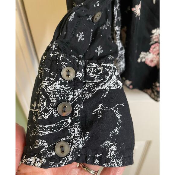 Cino Crinkle Button Up Blouse Long Sleeves Cotton Roll Tabs Sz L Shabby Chic - Picture 5 of 16